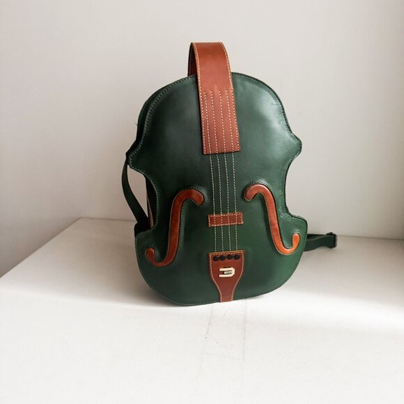 Handmade Ramsay Violin Green Brown Leather Backpack - Picture 2 of 9